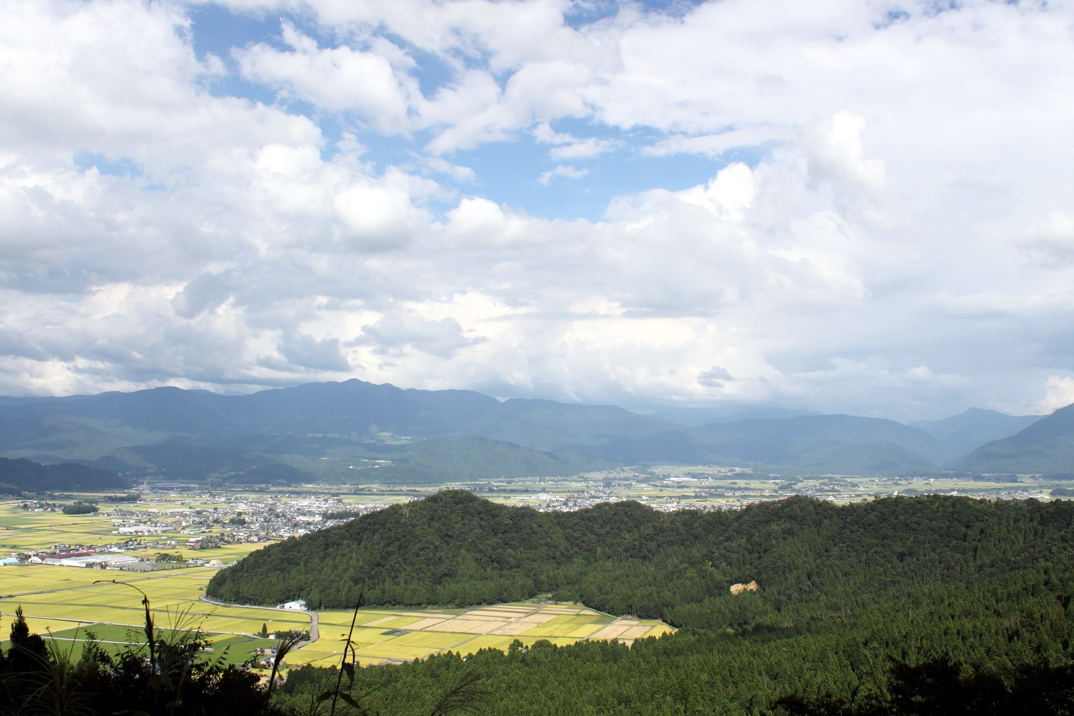 福井県大野市の田園と山並み。産地の参考風景で、農仁産業の圃場ではありません